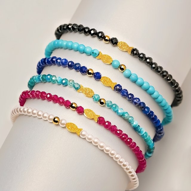 골드앤 순금 24K 샤인 행운 물고기 천연석 비즈 팔찌