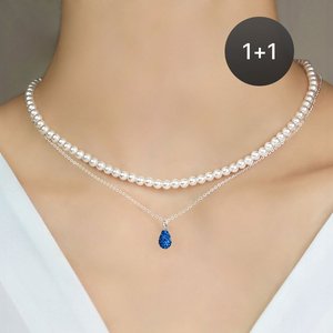 스와로브스키 진주 4mm 실버 목걸이+티얼스 크리스탈 실버 목걸이 2종 세트