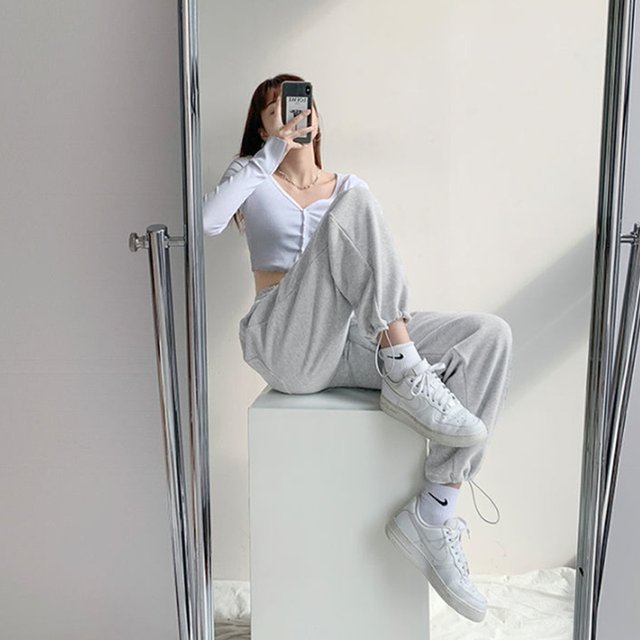 [제라카] 여자 와이드 밑단 스트링 조거팬츠 편한 밴딩바지 MDP073