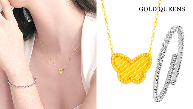 [골드퀸즈] 24K 순금 럭키 버터플 세트 (24K 펜던트+체인목걸이+뱅글팔찌)