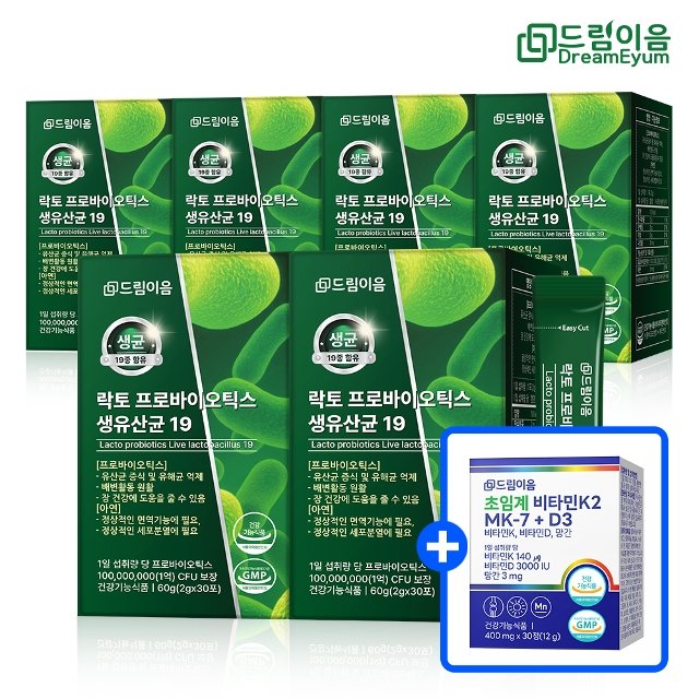 [브랜드위크] 드림이음 락토 프로바이오틱스 생유산균 19 6박스 6개월분 + 비타민K2 증정