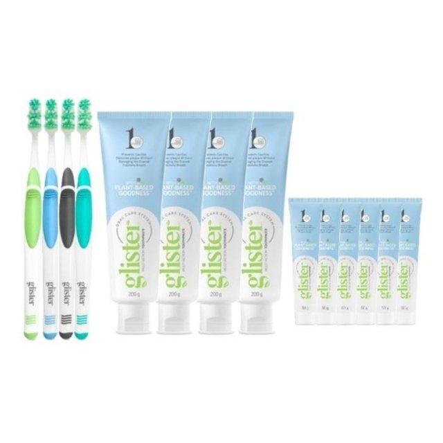 암웨이 글리스터 프로액션 컴플리트 치약 200g 4개 + 칫솔 4개 + 휴대용미니 치약 50g 6개