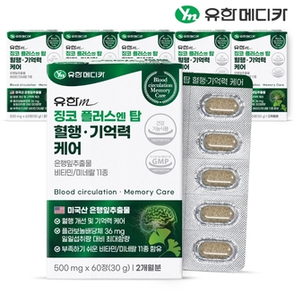 [유한메디카] 징코 플러스 엔 탑 혈행 기억력 케어 60정x6개(12개월)