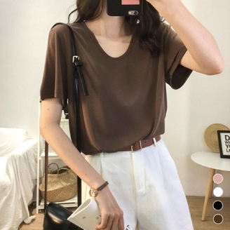 [샵앤] 여성 U넥 심필 루즈핏 반팔티 WDMS-WSH-TS14474455