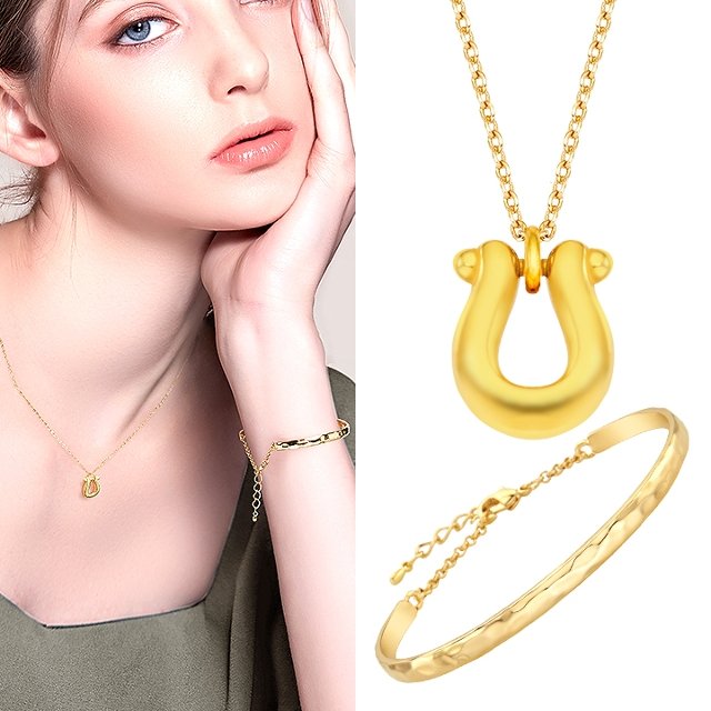[골드퀸즈] 24K 순금 행운의 말발굽 세트 (24K 펜던트 + 체인 목걸이 + 알로하 뱅글 팔찌) (4/20~5/10)