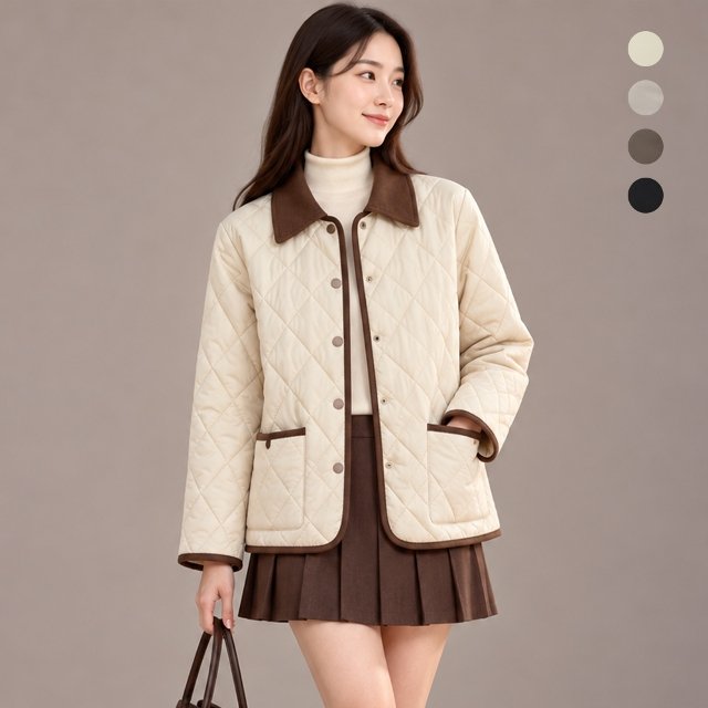 여성 코듀로이 배색 다이아 퀼팅 경량 자켓 W25PJ402