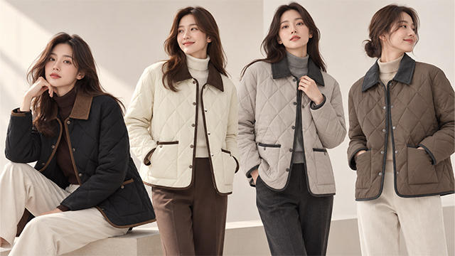 여성 코듀로이 배색 다이아 퀼팅 경량 자켓 W25PJ402