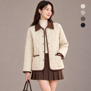 여성 코듀로이 배색 다이아 퀼팅 경량 자켓 W25PJ402