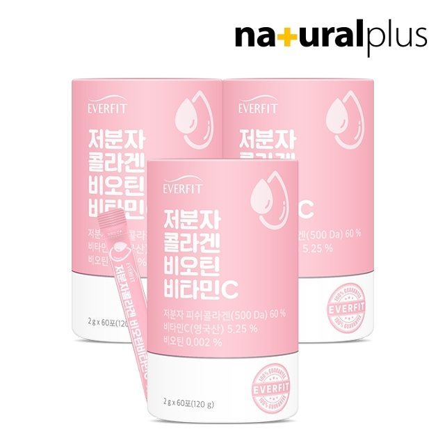 에버핏 어린 저분자 피쉬 콜라겐 비오틴 비타민C 60포 3통 / 엘라스틴