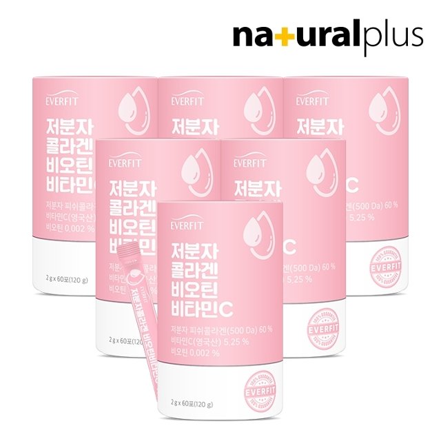 에버핏 어린 저분자 피쉬 콜라겐 비오틴 비타민C 60포 6통 / 엘라스틴
