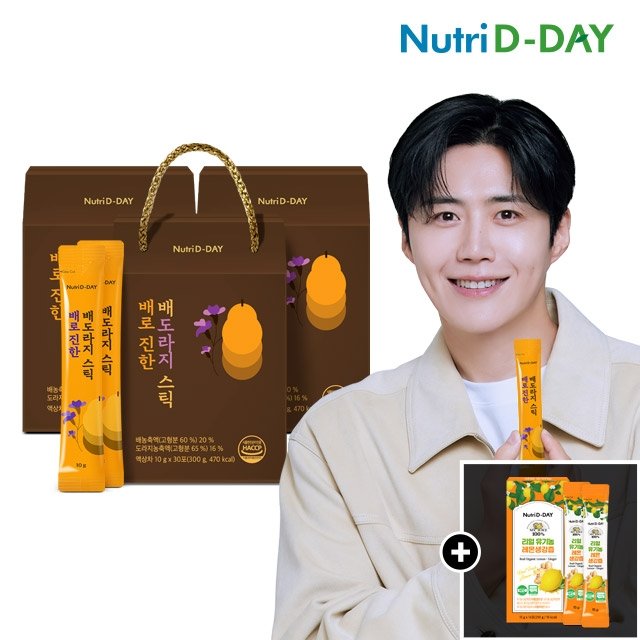 [+유기농 레몬생강즙]뉴트리디데이 배로 진한 배도라지 스틱 2+1박스 총90회분
