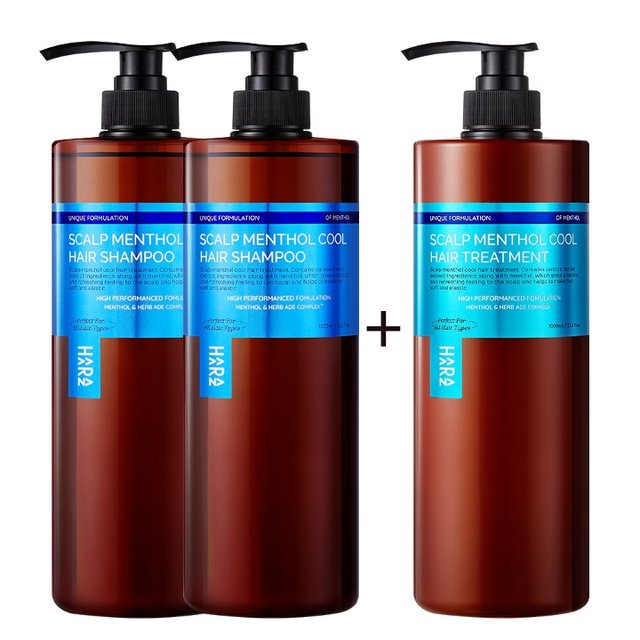 하라즈 스켈프 멘톨 쿨 샴푸1000ml(2개)+트리트먼트1000ml(1개)