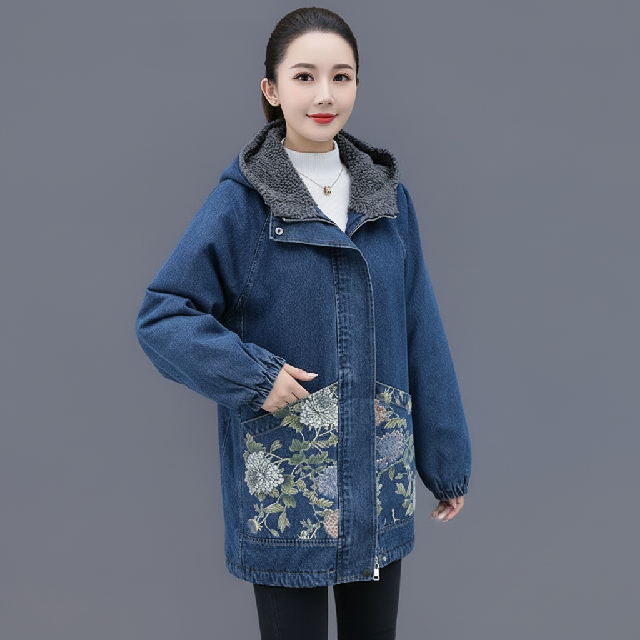 [비니브] 플라워 안감털 데님점퍼