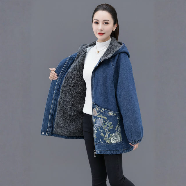 [비니브] 플라워 안감털 데님점퍼