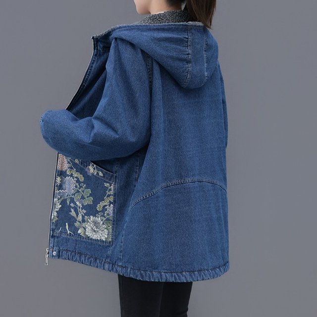 [비니브] 플라워 안감털 데님점퍼