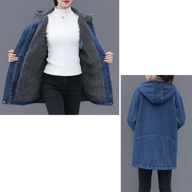 [비니브] 플라워 안감털 데님점퍼