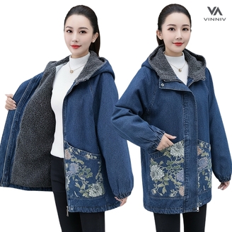 [비니브] 플라워 안감털 데님점퍼