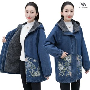 [비니브] 플라워 안감털 데님점퍼