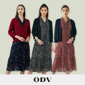 ODV 오디브 패턴 원피스+카디건 세트