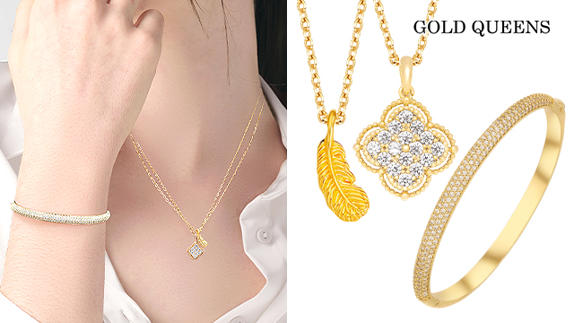 [골드퀸즈] 24K 순금 행운 깃털 세트 (24K 펜던트 + 체인 목걸이 + 더블클로버목걸이 + 오르비스뱅글팔찌)