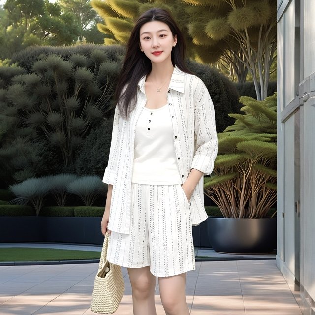 쉐바 라인셔츠+버튼나시+하프팬츠