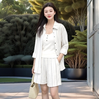 쉐바 라인셔츠+버튼나시+하프팬츠