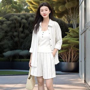쉐바 라인셔츠+버튼나시+하프팬츠