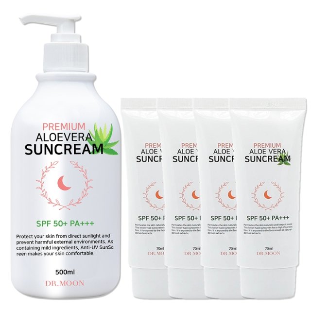 [닥터문] 대용량 프리미엄 알로에베라 선크림 500ml 1개 + 70ml 4개 세트