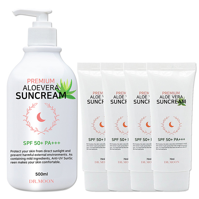 [닥터문] 대용량 프리미엄 알로에베라 선크림 500ml 1개 + 70ml 4개 세트