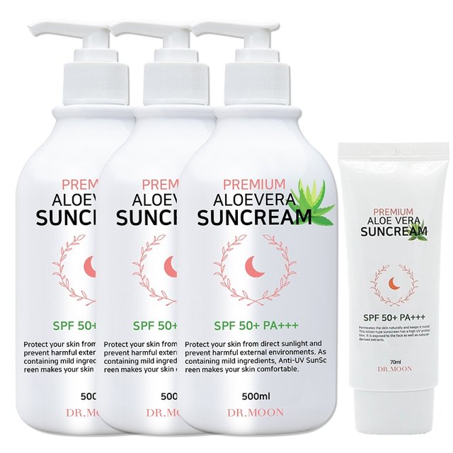 [닥터문] 대용량 프리미엄 알로에베라 선크림 500ml 3개 70ml 1개 세트