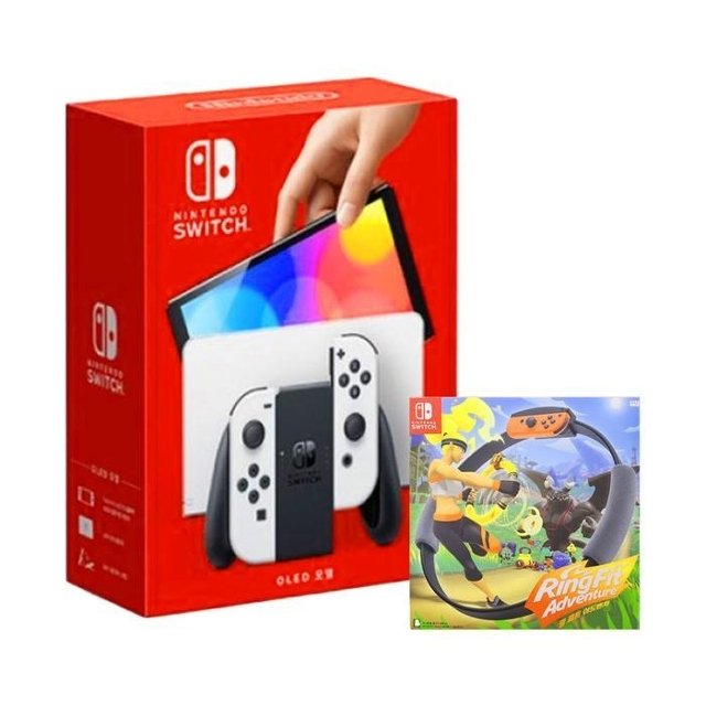 닌텐도 스위치 OLED 화이트 본체 + 링 피트 어드벤처(게임칩/링콘 세트) 국내정품 Ss