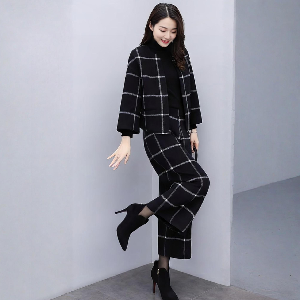 [엘드마마] 와이드 체크모직 투피스