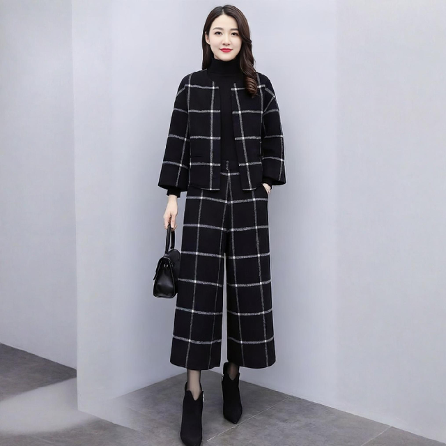 [엘드마마] 와이드 체크모직 투피스