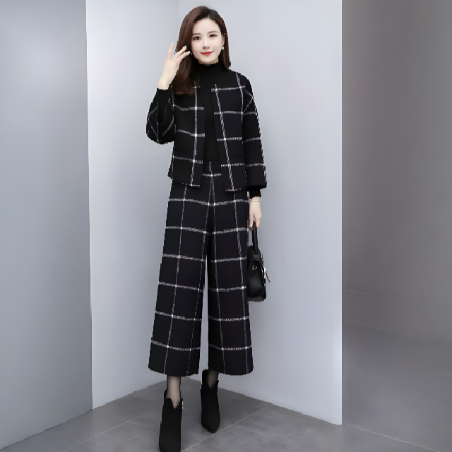 [엘드마마] 와이드 체크모직 투피스