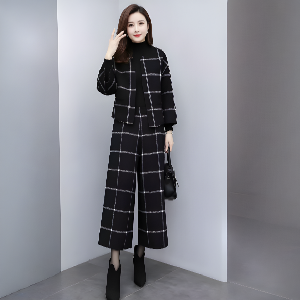 [엘드마마] 와이드 체크모직 투피스