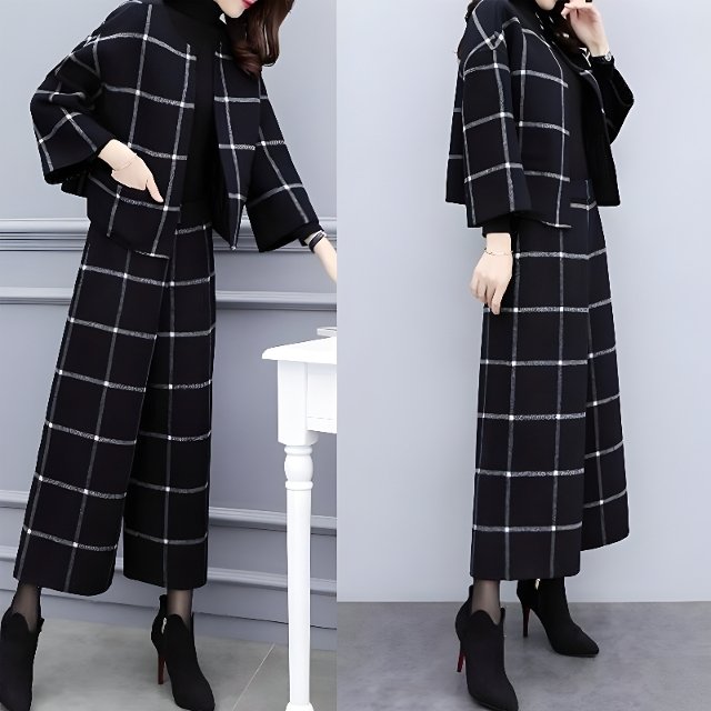 [엘드마마] 와이드 체크모직 투피스