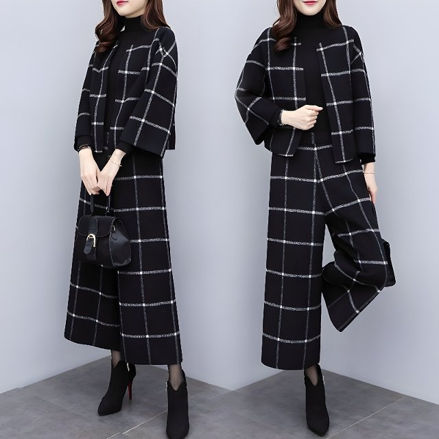 [엘드마마] 와이드 체크모직 투피스