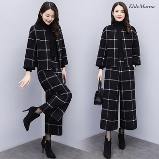 [엘드마마] 와이드 체크모직 투피스