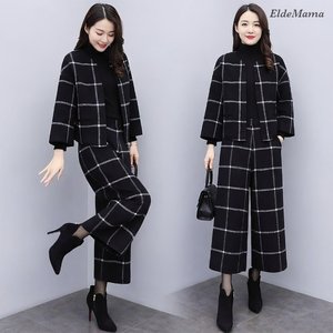 [엘드마마] 와이드 체크모직 투피스
