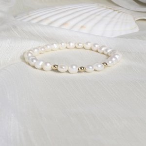 14k 금볼 트리플 담수 진주 팔찌 