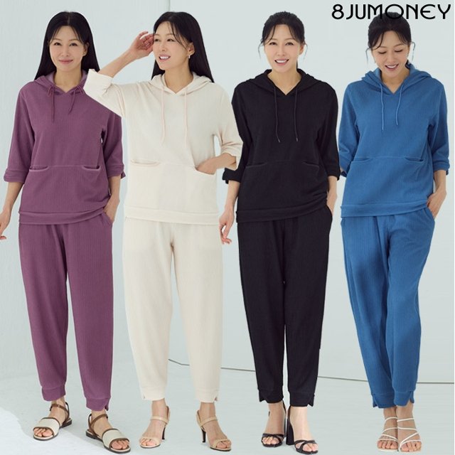 홈쇼핑인기 7부플리츠 후드 상하의 셋업