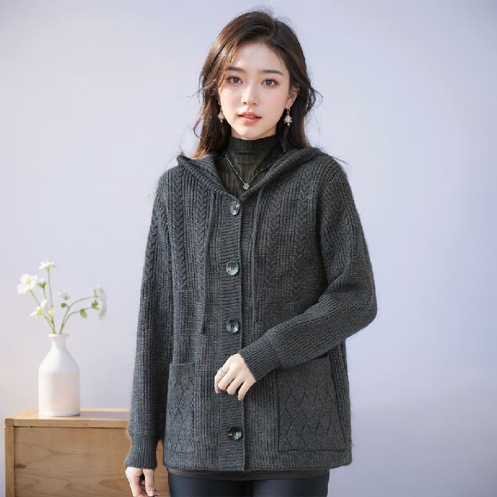 [비니브] 빅버튼 후드니트 가디건