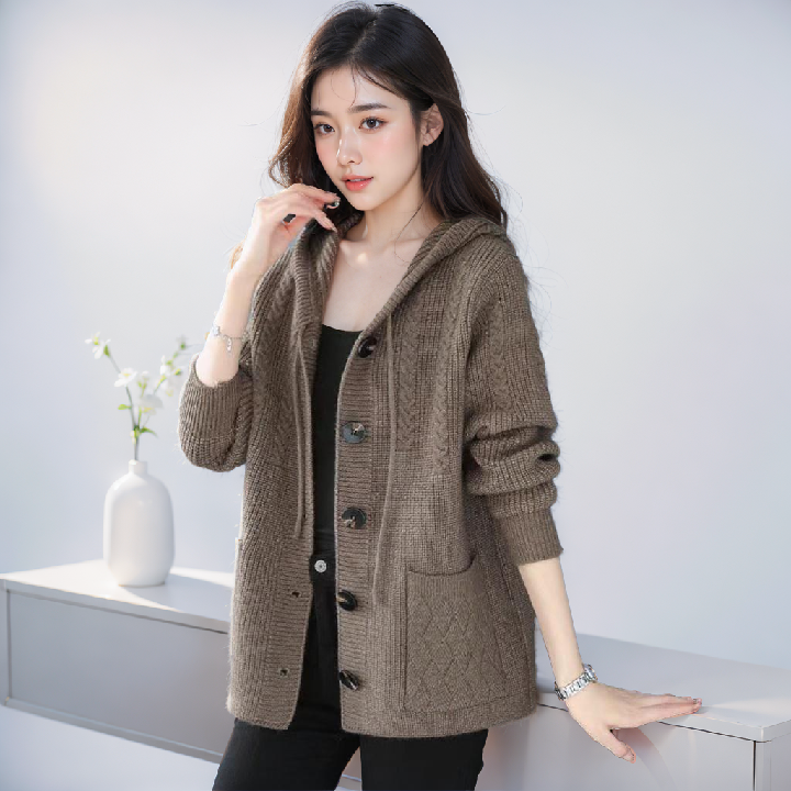 [비니브] 빅버튼 후드니트 가디건