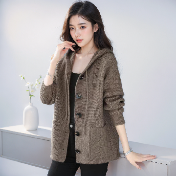 [비니브] 빅버튼 후드니트 가디건