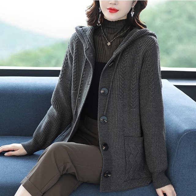 [비니브] 빅버튼 후드니트 가디건