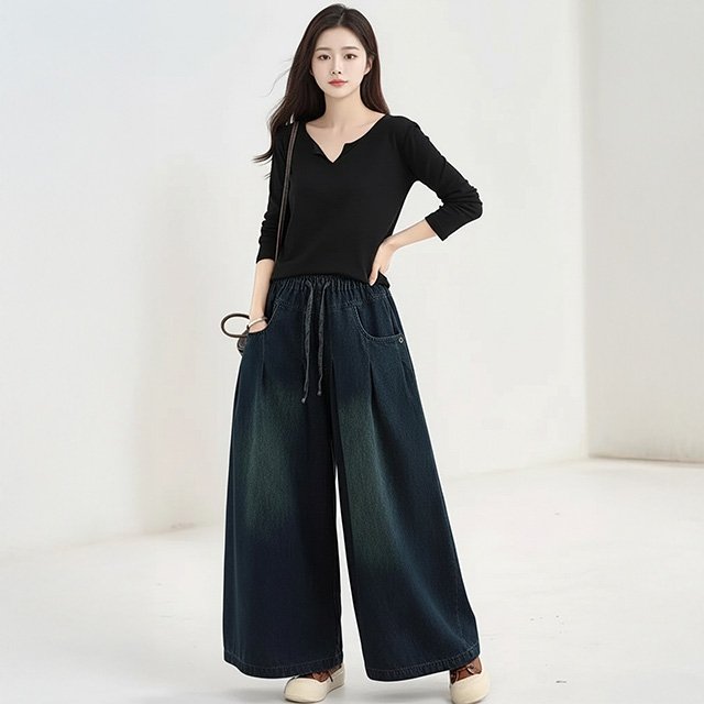 [헬리꽁땡]로사데님밴딩와이드팬츠