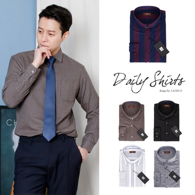 [파파브로] 남성 잔무늬 자수 베이직 드레스 셔츠 LSC-ST-005