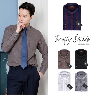 [파파브로] 남성 잔무늬 자수 베이직 드레스 셔츠 LSC-ST-005