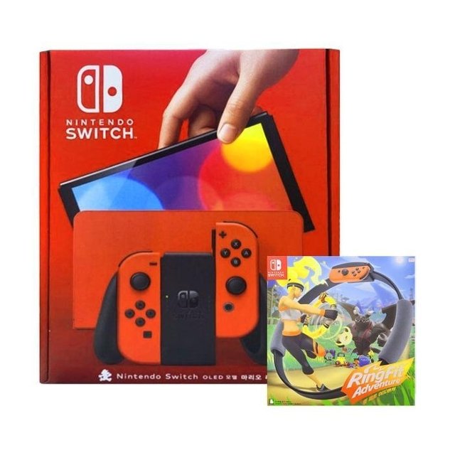 닌텐도 스위치 OLED 마리오 레드 본체 + 링 피트 어드벤처(게임칩/링콘 세트) 국내정품 Ss