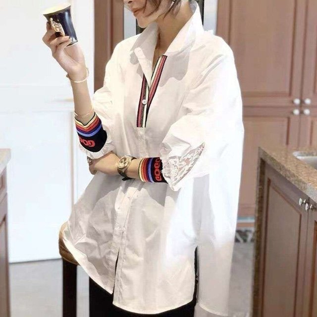 [플로레센스]레이스자수소매밴딩셔츠